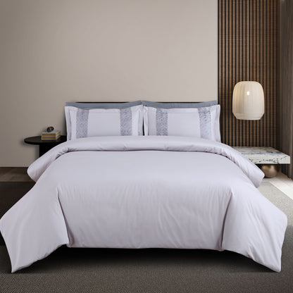 Luxe Stitch &amp; Dream Bedsheet with 2 Embroidered -2 Plain Pillow Cases -Silver Grey