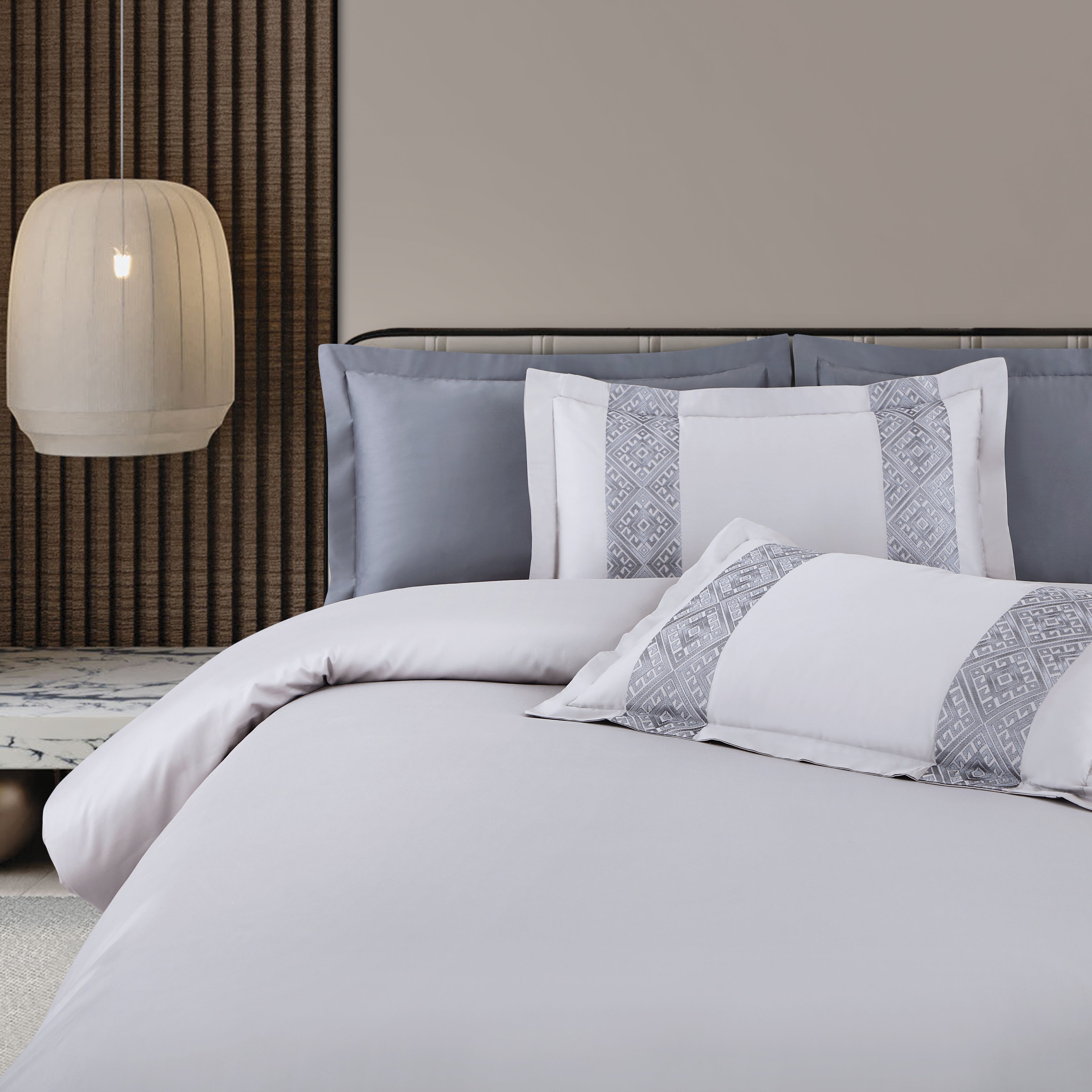 Luxe Stitch &amp; Dream Bedsheet with 2 Embroidered -2 Plain Pillow Cases -Silver Grey