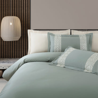 Luxe Stitch &amp; Dream Bedsheet with 2 Embroidered -2 Plain Pillow Cases -Olive Green