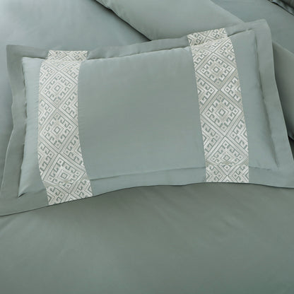 Luxe Stitch &amp; Dream Bedsheet with 2 Embroidered -2 Plain Pillow Cases -Olive Green