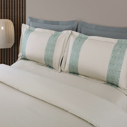 Luxe Stitch &amp; Dream Bedsheet with 2 Embroidered -2 Plain Pillow Cases -Olive Beige