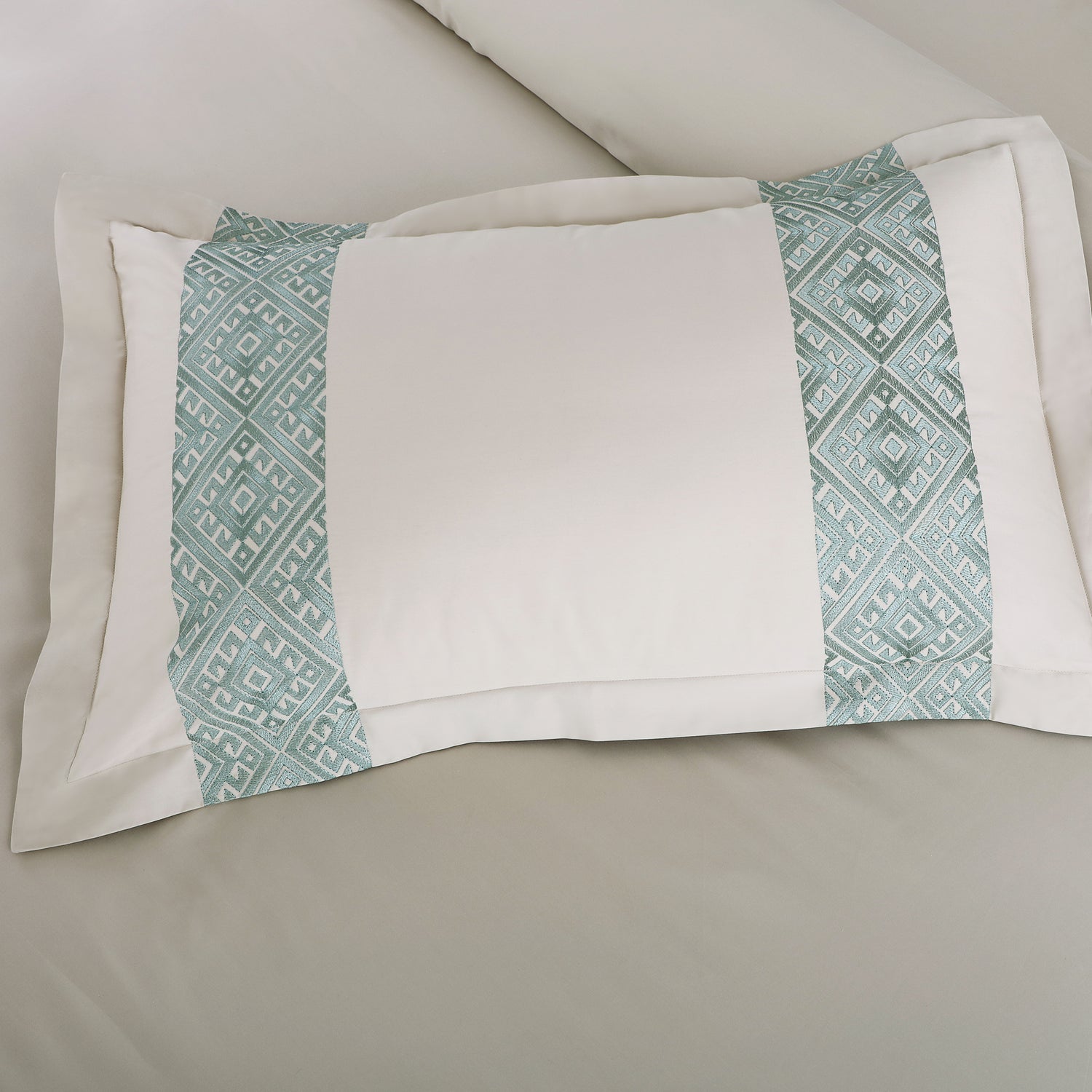 Luxe Stitch &amp; Dream Bedsheet with 2 Embroidered -2 Plain Pillow Cases -Olive Beige
