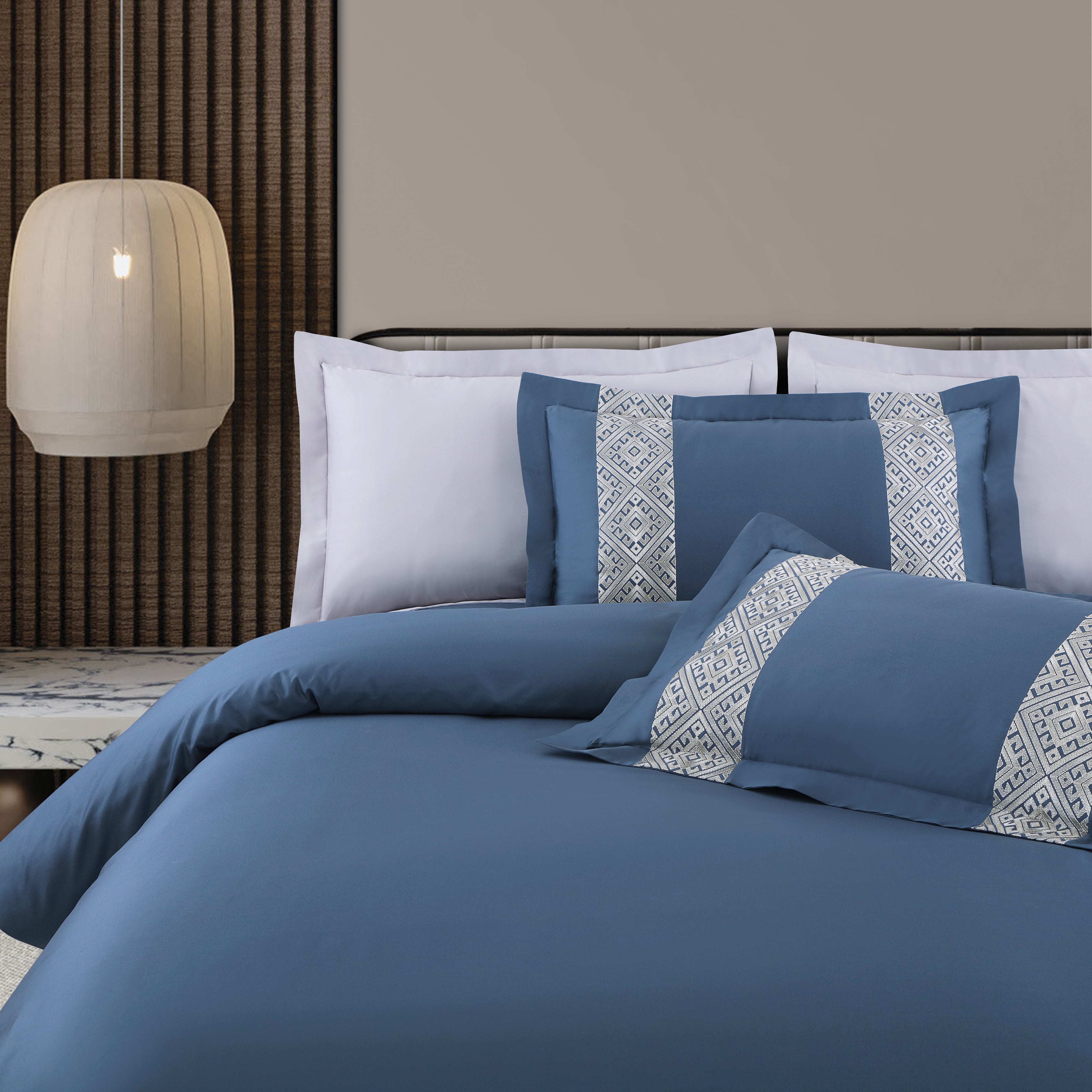 Luxe Stitch &amp; Dream Bedsheet with 2 Embroidered -2 Plain Pillow Cases -Blue