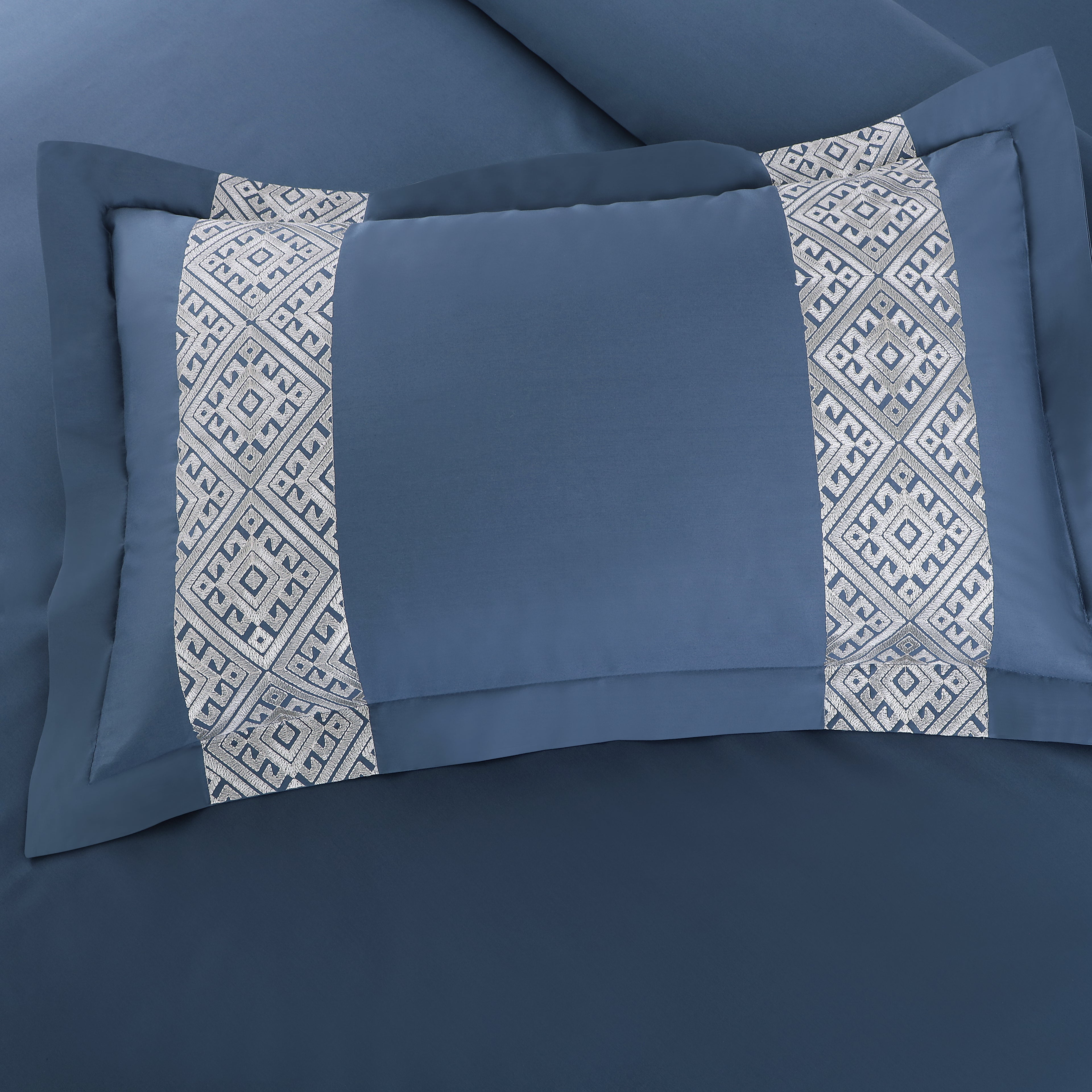 Luxe Stitch &amp; Dream Bedsheet with 2 Embroidered -2 Plain Pillow Cases -Blue