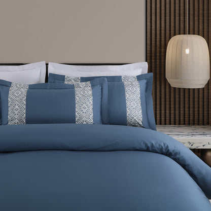 Luxe Stitch &amp; Dream Bedsheet with 2 Embroidered -2 Plain Pillow Cases -Blue