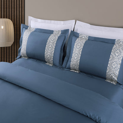 Luxe Stitch &amp; Dream Bedsheet with 2 Embroidered -2 Plain Pillow Cases -Blue
