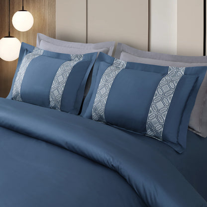 Luxe Stitch &amp; Dream Bedsheet with 2 Embroidered &amp; Plain Pillow Cases - Blue