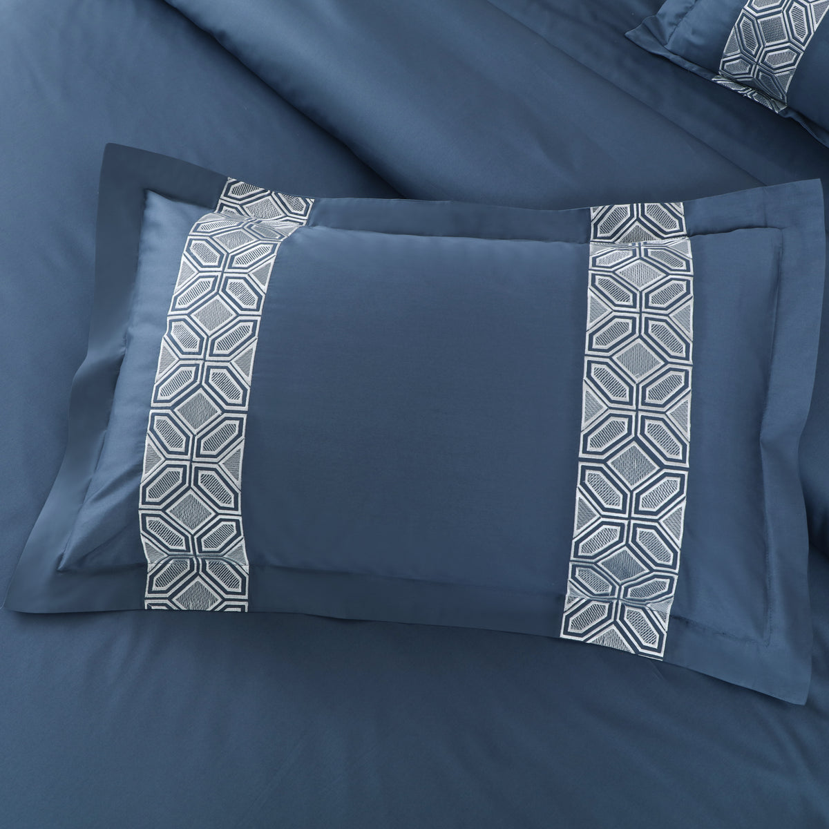 Luxe Stitch &amp; Dream Bedsheet with 2 Embroidered &amp; Plain Pillow Cases - Blue