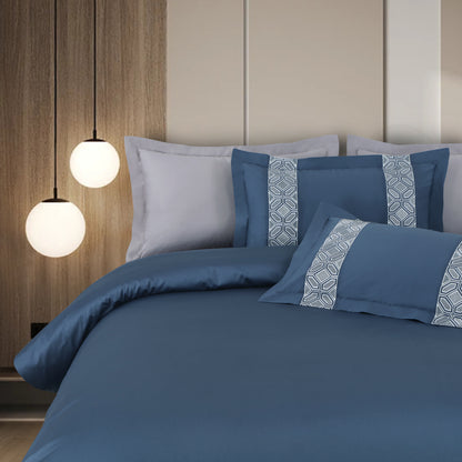 Luxe Stitch &amp; Dream Bedsheet with 2 Embroidered &amp; Plain Pillow Cases - Blue