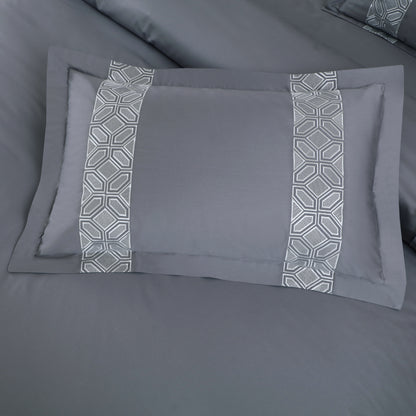 Luxe Stitch &amp; Dream Bedsheet with 2 Embroidered &amp; Plain Pillow Cases - Grey