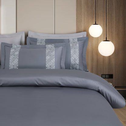 Luxe Stitch &amp; Dream Bedsheet with 2 Embroidered &amp; Plain Pillow Cases - Grey
