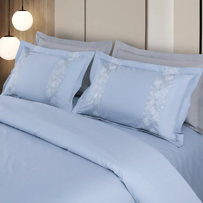 Luxe Stitch &amp; Dream Bedsheet with 2 Embroidered &amp; Plain Pillow Cases - Pigeon Blue
