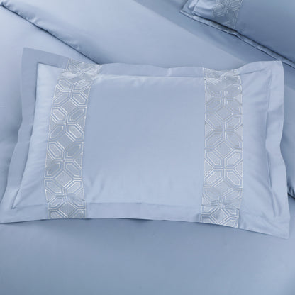 Luxe Stitch &amp; Dream Bedsheet with 2 Embroidered &amp; Plain Pillow Cases - Pigeon Blue