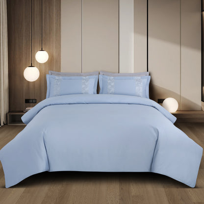 Luxe Stitch &amp; Dream Bedsheet with 2 Embroidered &amp; Plain Pillow Cases - Pigeon Blue