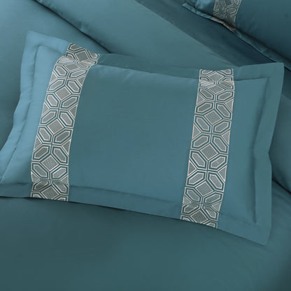 Luxe Stitch &amp; Dream Bedsheet with 2 Embroidered &amp; Plain Pillow Cases - Teal Green