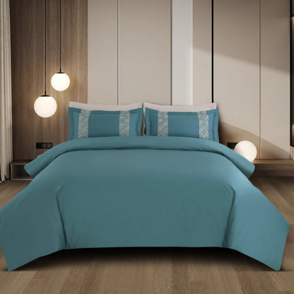 Luxe Stitch &amp; Dream Bedsheet with 2 Embroidered &amp; Plain Pillow Cases - Teal Green