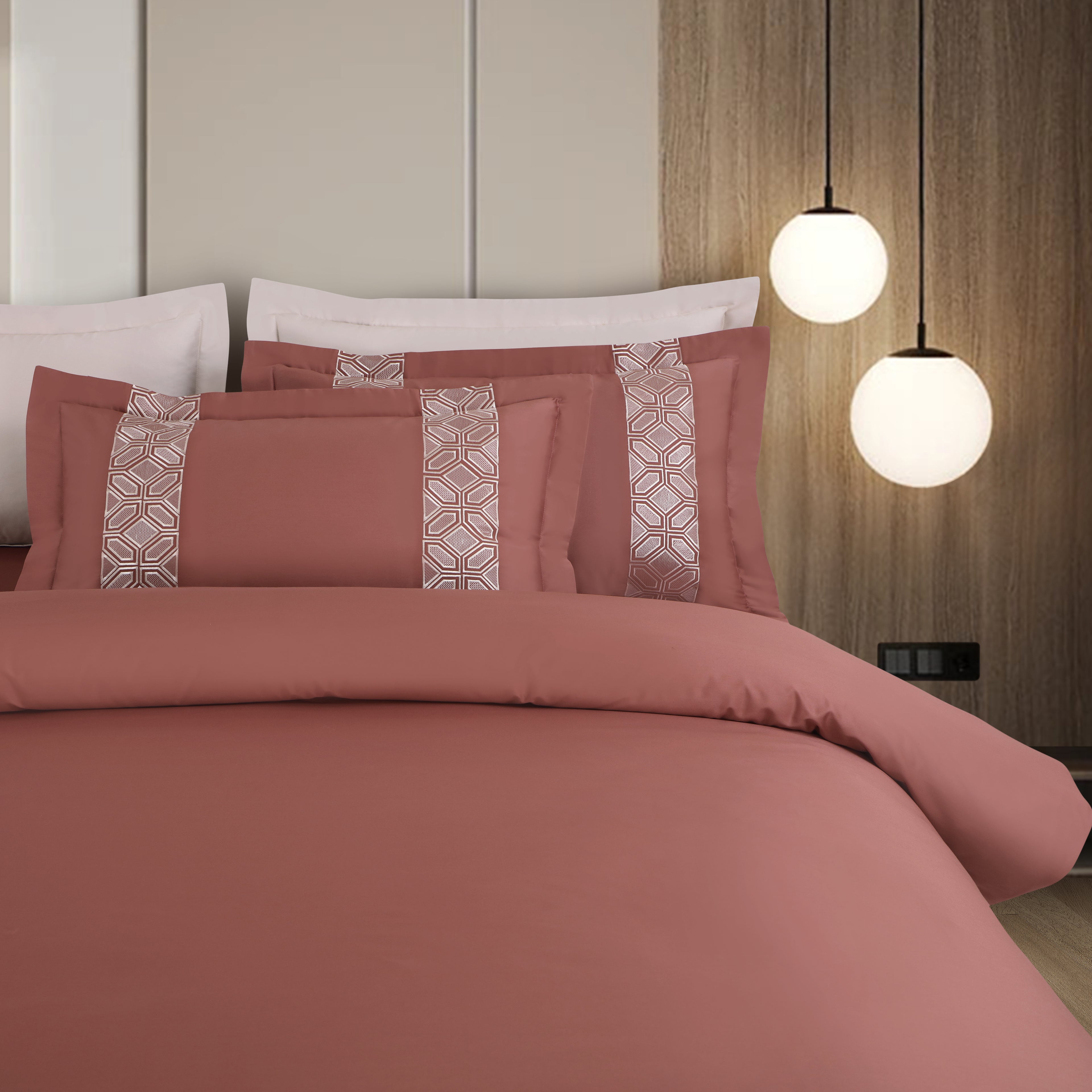 Luxe Stitch &amp; Dream Bedsheet with 2 Embroidered &amp; Plain Pillow Cases - Cedar Rust