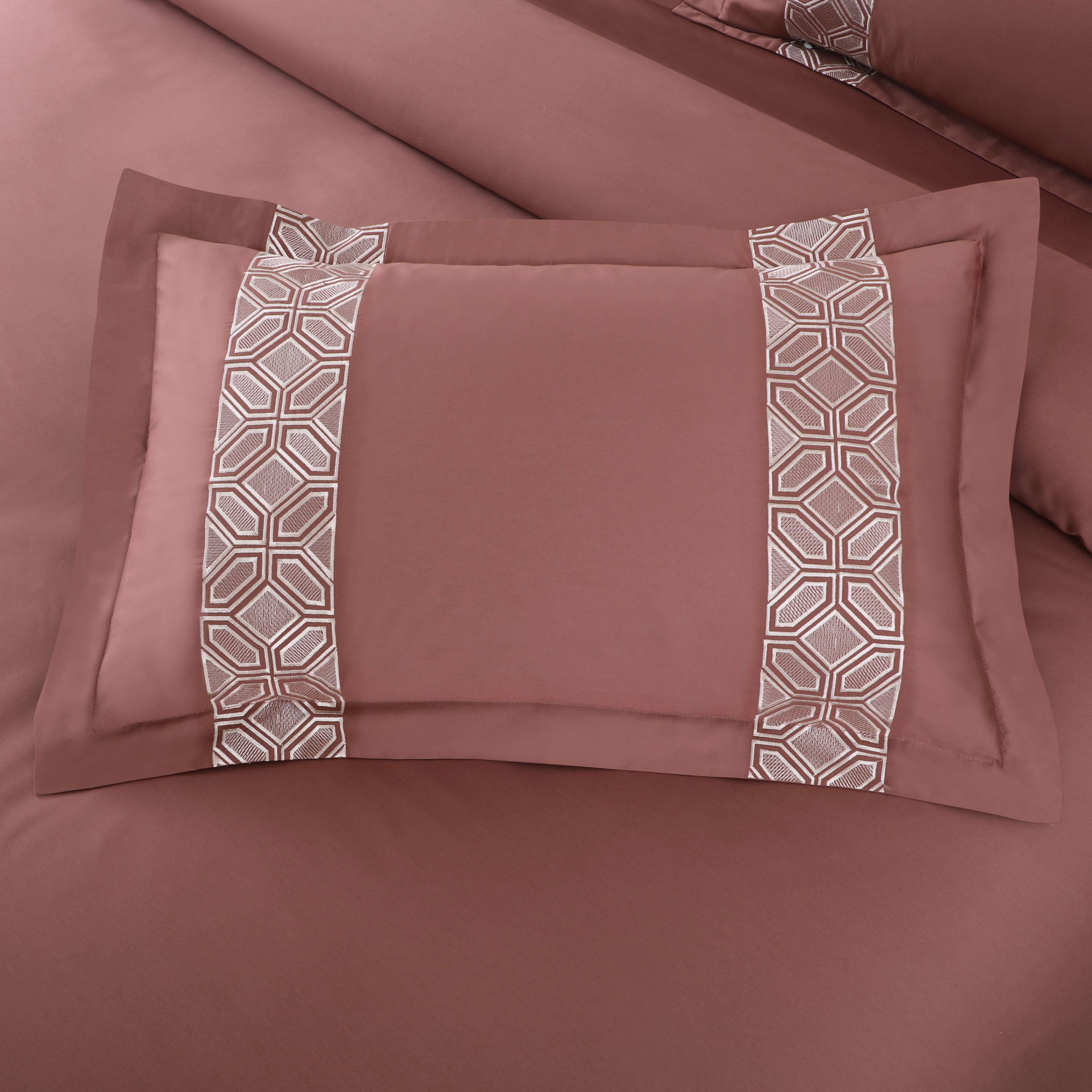 Luxe Stitch &amp; Dream Bedsheet with 2 Embroidered &amp; Plain Pillow Cases - Cedar Rust