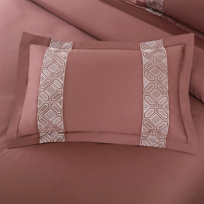 Luxe Stitch &amp; Dream Bedsheet with 2 Embroidered &amp; Plain Pillow Cases - Cedar Rust