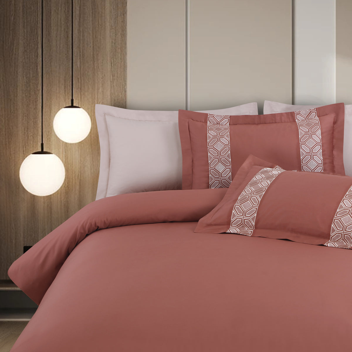 Luxe Stitch &amp; Dream Bedsheet with 2 Embroidered &amp; Plain Pillow Cases - Cedar Rust