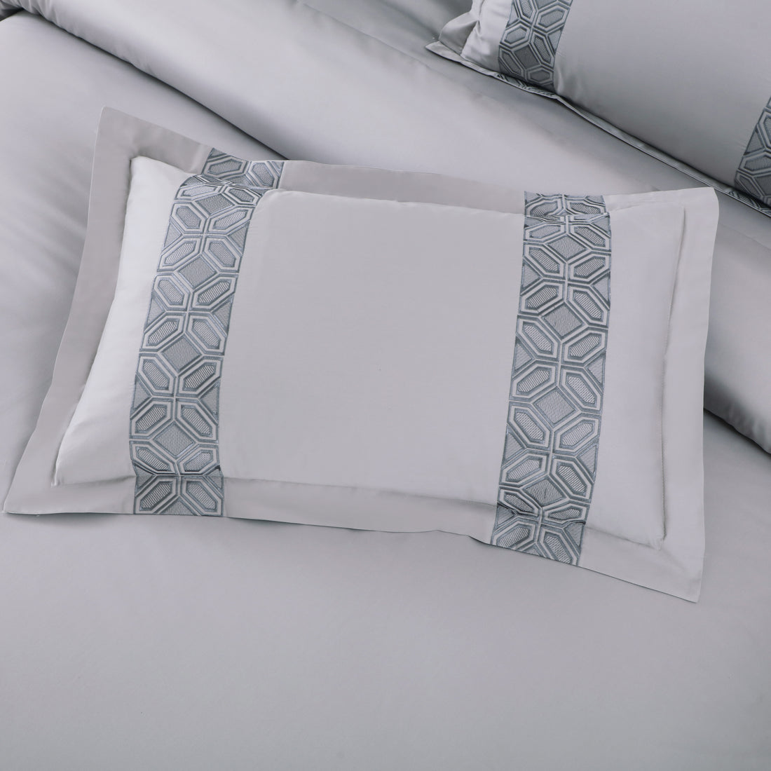 Luxe Stitch &amp; Dream Bedsheet with 2 Embroidered &amp; Plain Pillow Cases - Silver Grey