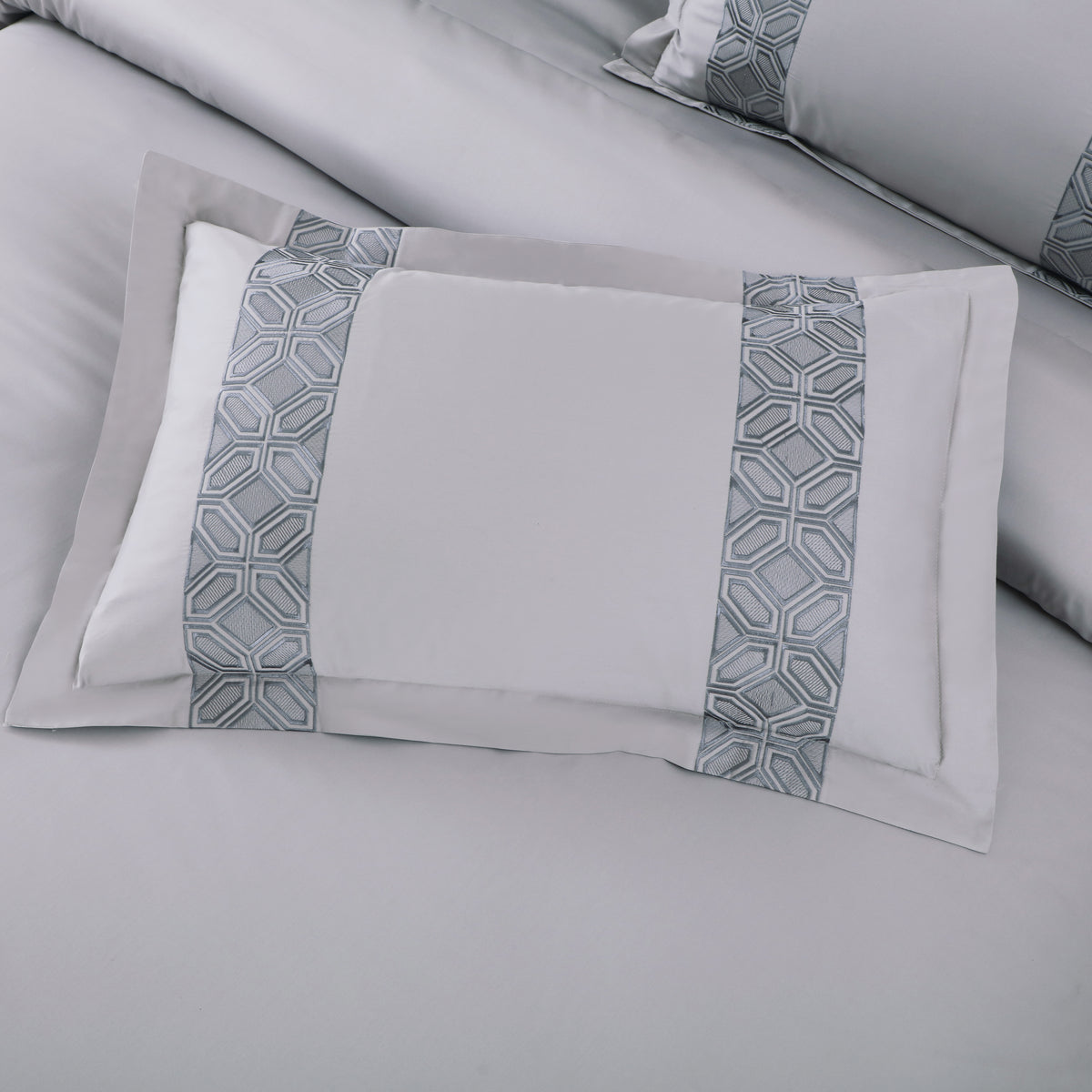 Luxe Stitch &amp; Dream Bedsheet with 2 Embroidered &amp; Plain Pillow Cases - Silver Grey