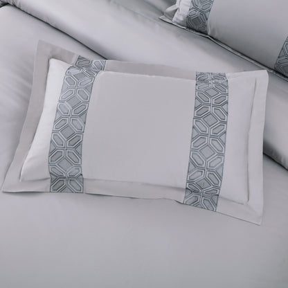 Luxe Stitch &amp; Dream Bedsheet with 2 Embroidered &amp; Plain Pillow Cases - Silver Grey