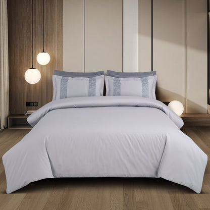 Luxe Stitch &amp; Dream Bedsheet with 2 Embroidered &amp; Plain Pillow Cases - Silver Grey