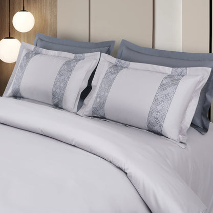 Luxe Stitch &amp; Dream Bedsheet with 2 Embroidered &amp; Plain Pillow Cases - Silver Grey