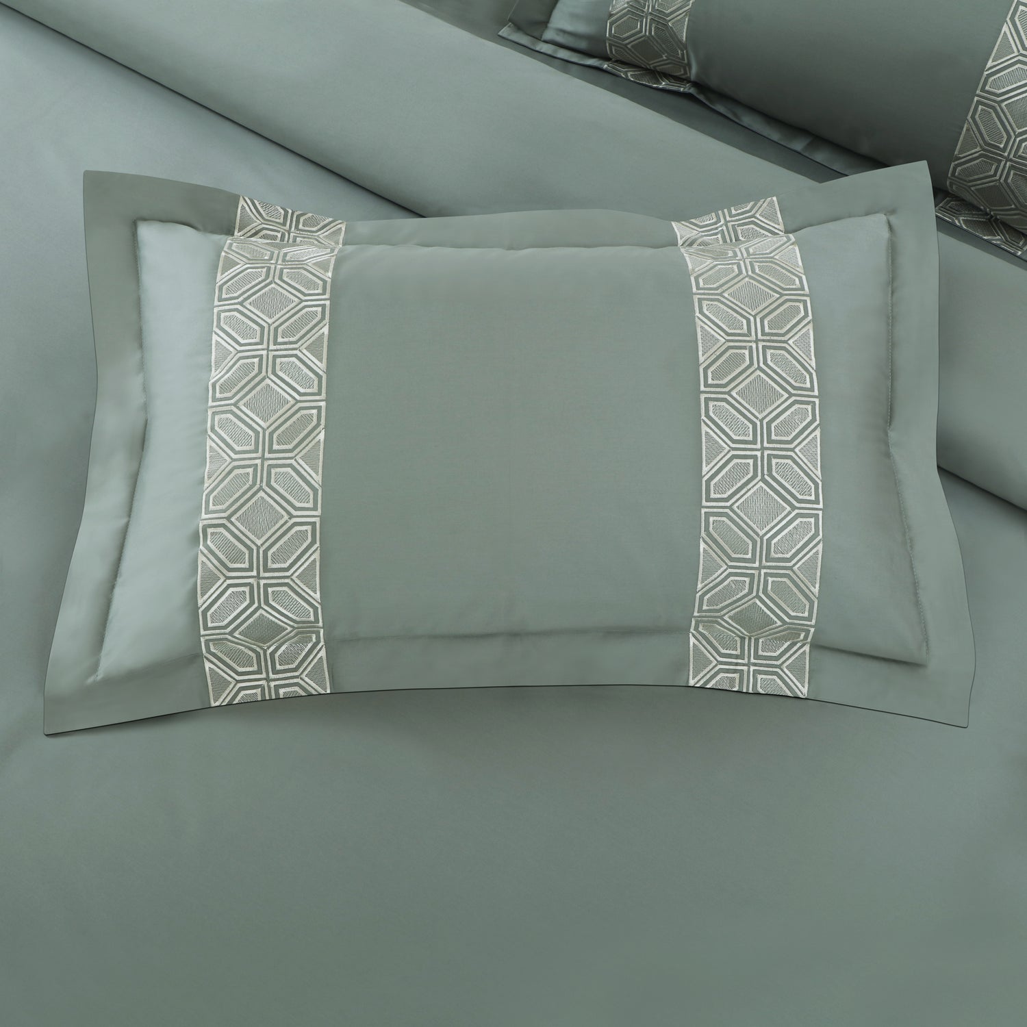 Luxe Stitch &amp; Dream Bedsheet with 2 Embroidered &amp; Plain Pillow Cases - Olive Green