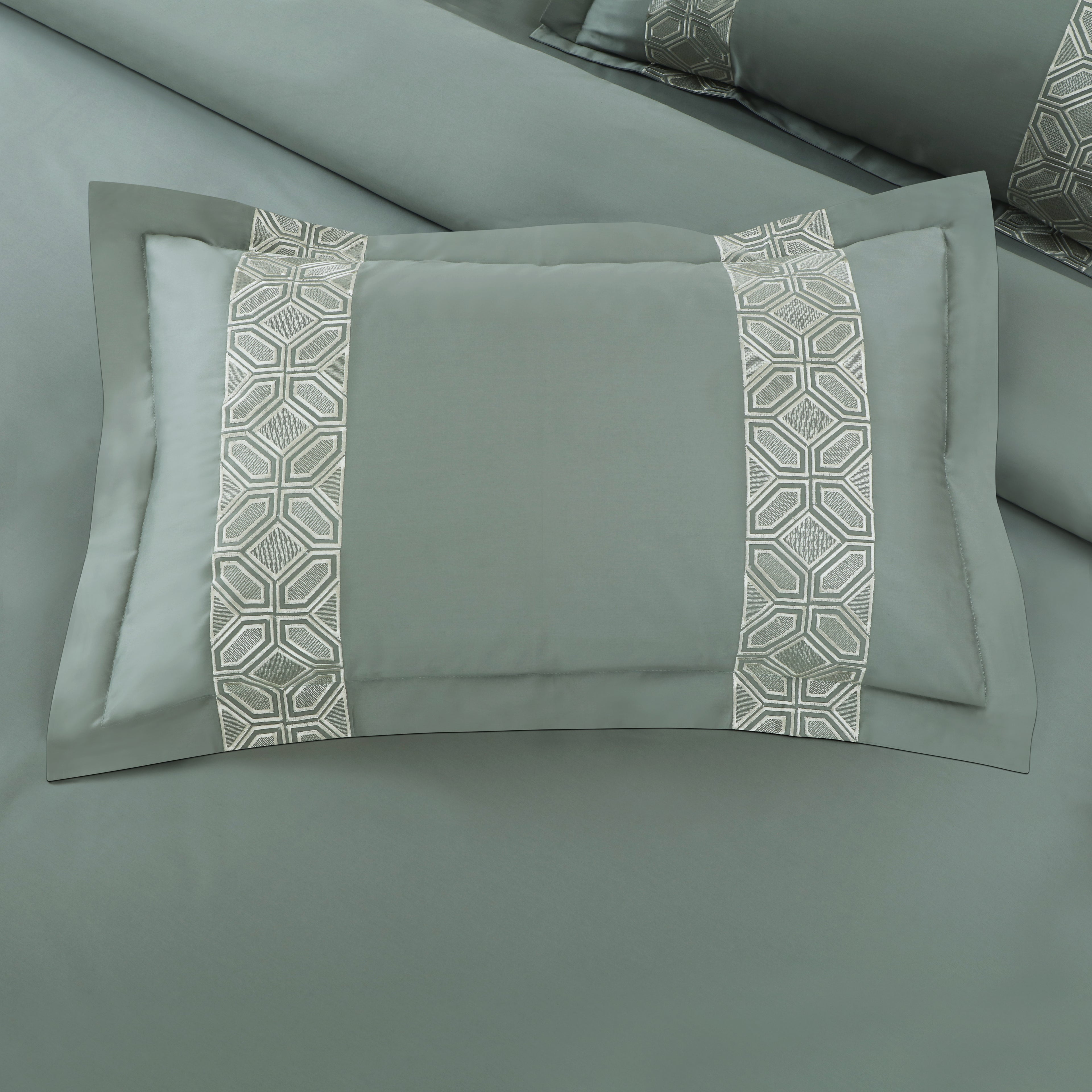 Luxe Stitch &amp; Dream Bedsheet with 2 Embroidered &amp; Plain Pillow Cases - Olive Green