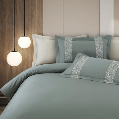 Luxe Stitch &amp; Dream Bedsheet with 2 Embroidered &amp; Plain Pillow Cases - Olive Green