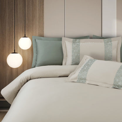 Luxe Stitch &amp; Dream Bedsheet with 2 Embroidered &amp; Plain Pillow Cases - Olive Beige