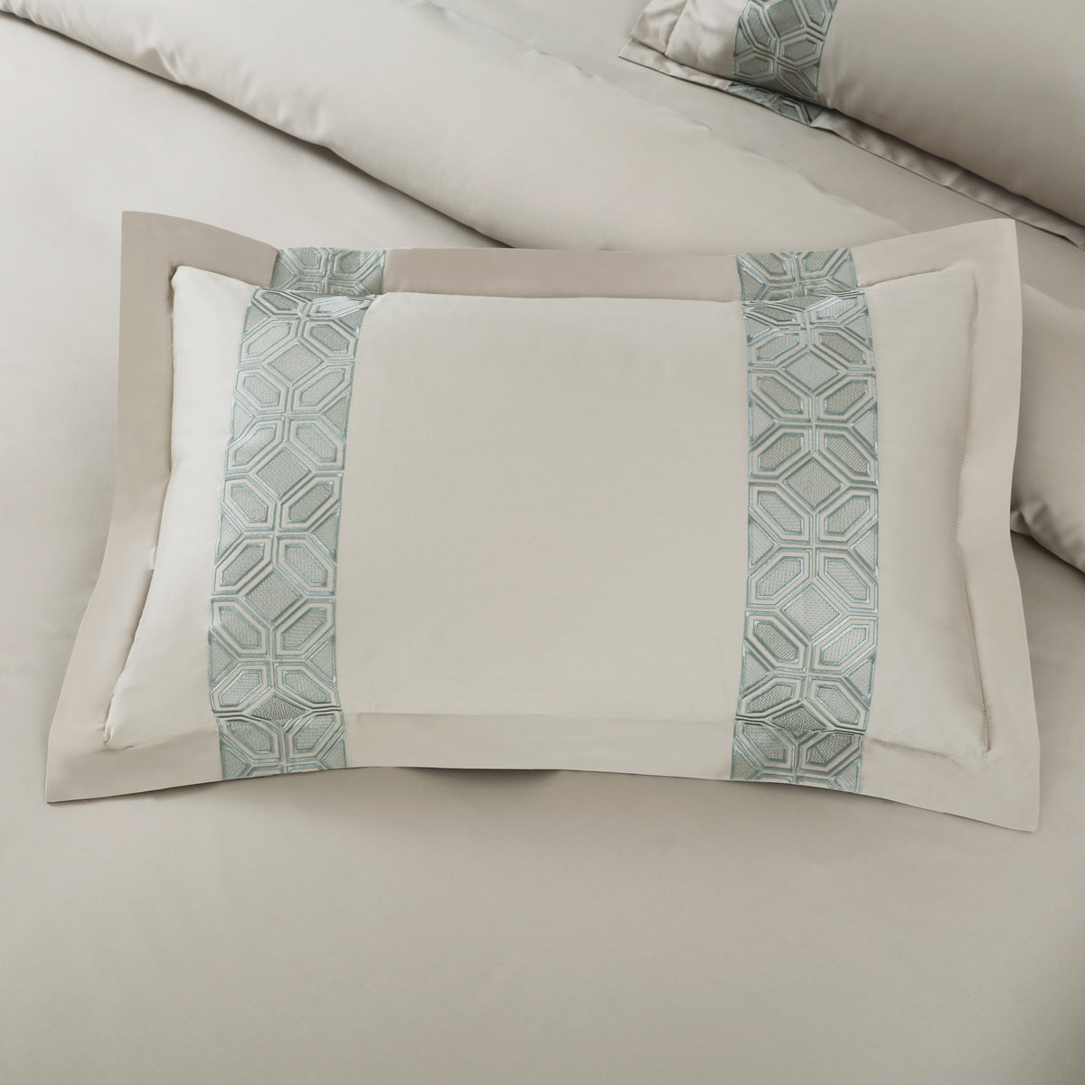 Luxe Stitch &amp; Dream Bedsheet with 2 Embroidered &amp; Plain Pillow Cases - Olive Beige
