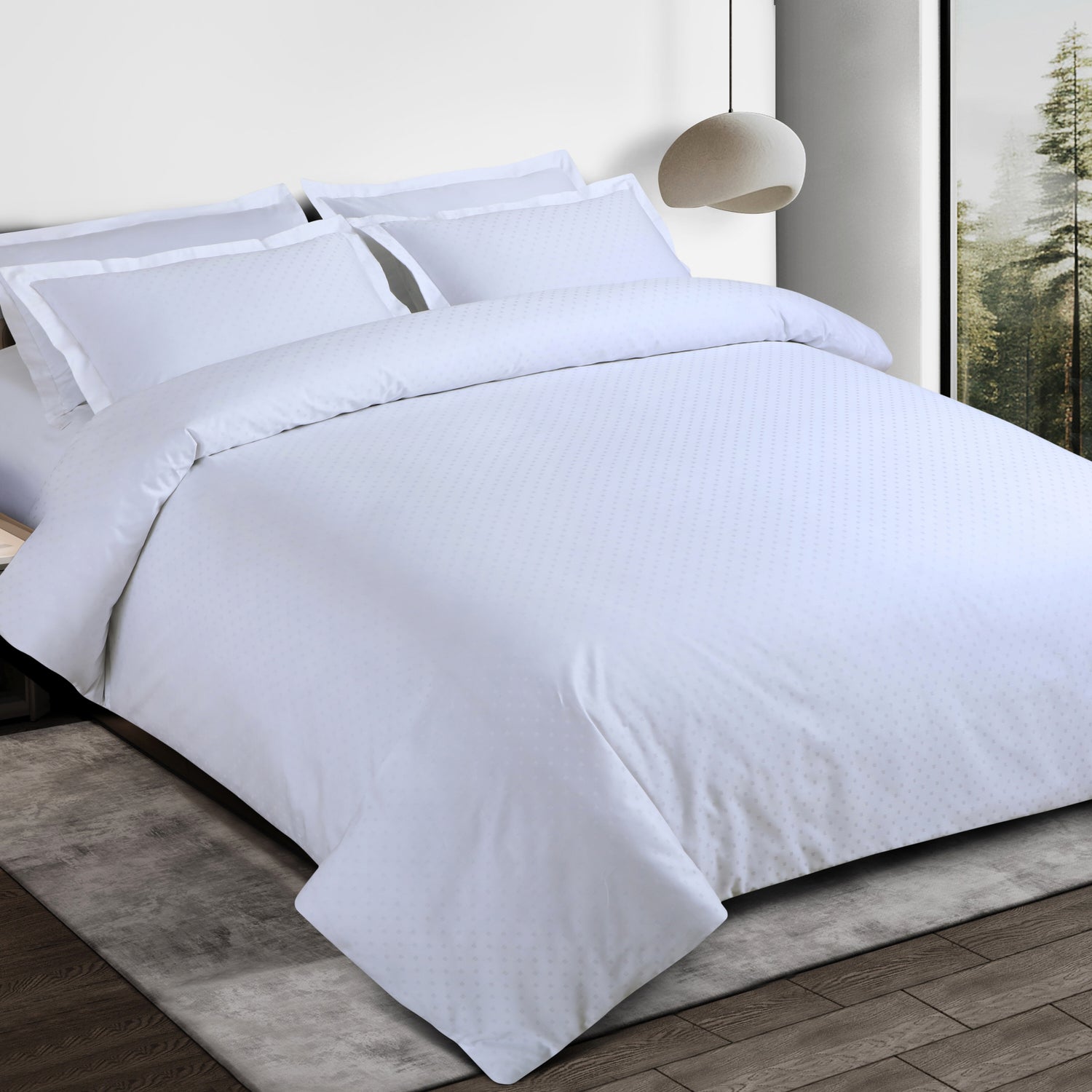 Jacquard Duvet Cover Set with King Size Bedsheet and 4 Pillow Covers-White