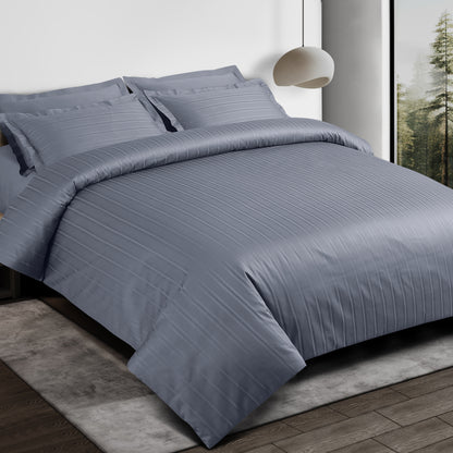 Jacquard Duvet Cover Set with King Size Bedsheet and 4 Pillow Covers-Grey