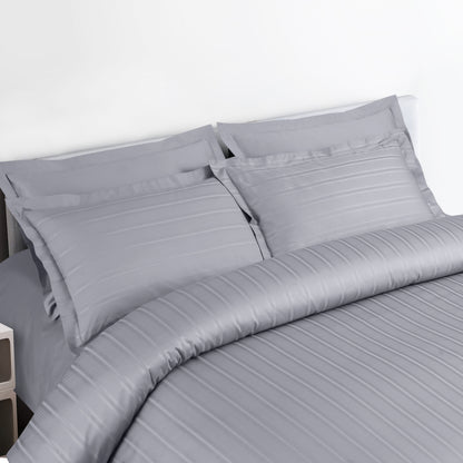 Jacquard Duvet Cover Set with King Size Bedsheet and 4 Pillow Covers-Silver Grey