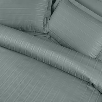 Jacquard Duvet Cover Set with King Size Bedsheet and 4 Pillow Covers-Olive Green