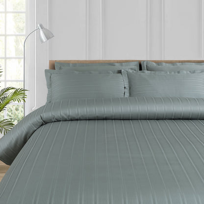 Jacquard Duvet Cover Set with King Size Bedsheet and 4 Pillow Covers-Olive Green