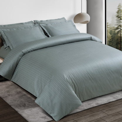 Jacquard Duvet Cover Set with King Size Bedsheet and 4 Pillow Covers-Olive Green
