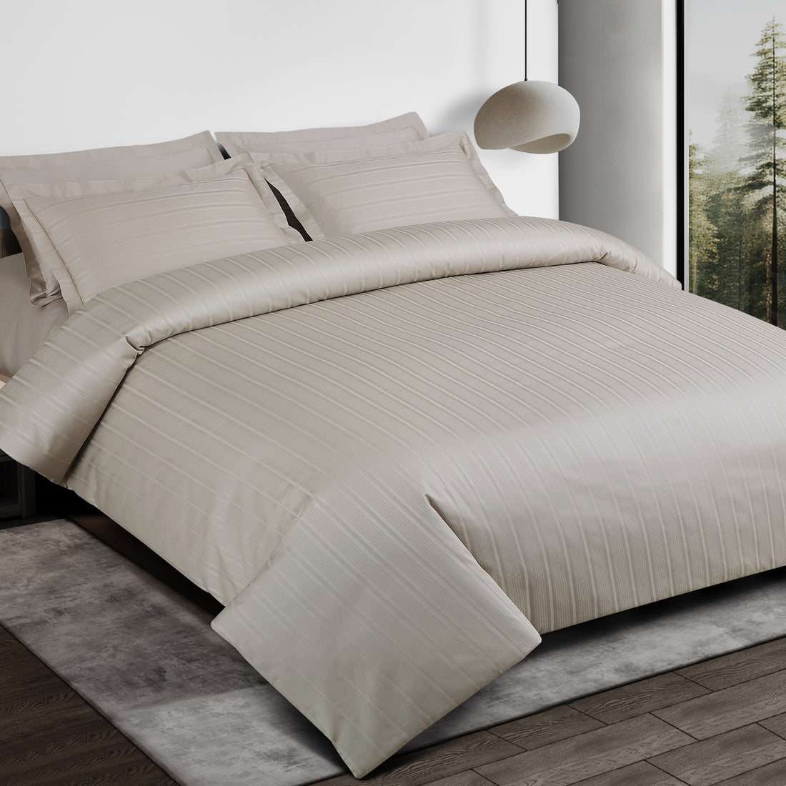 Jacquard King Size Bedsheet with 2 Pillow Covers-Olive Beige