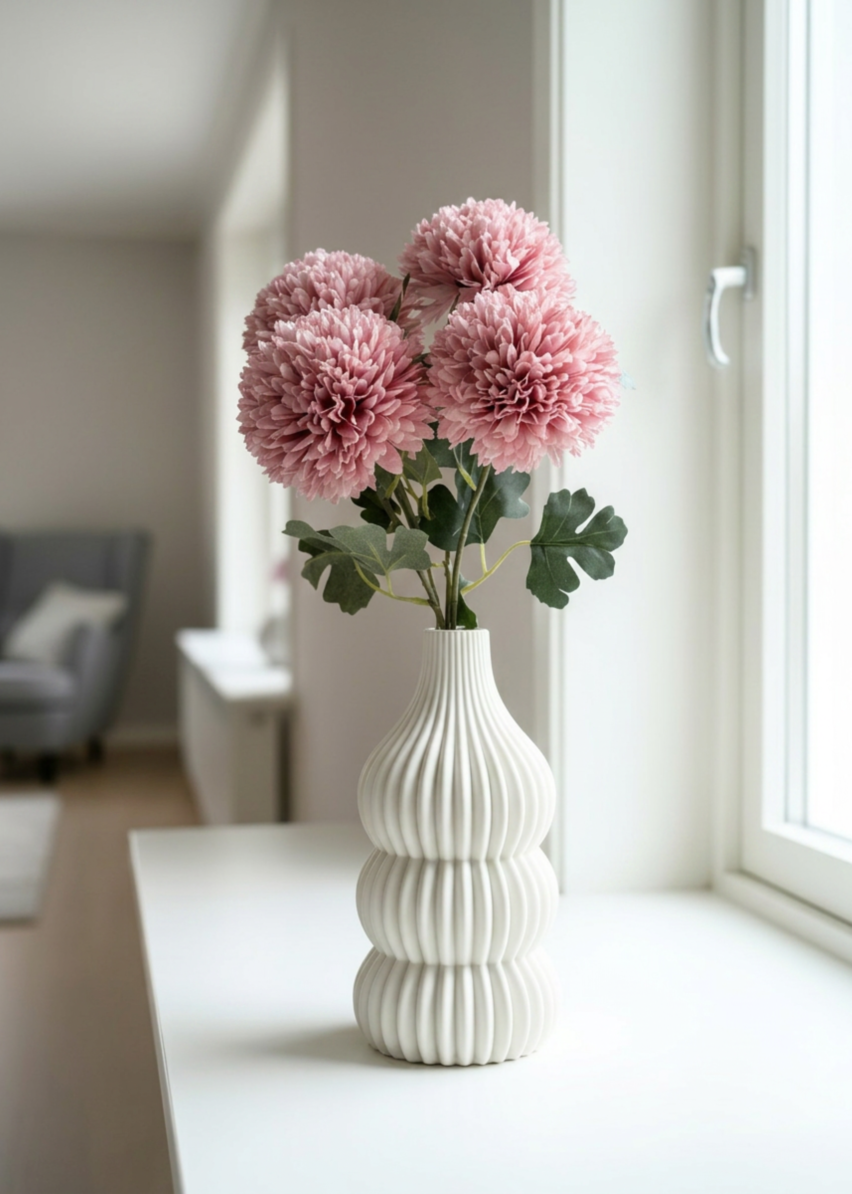 Artificial Pom Pom Flower - Peach (Set of 4)