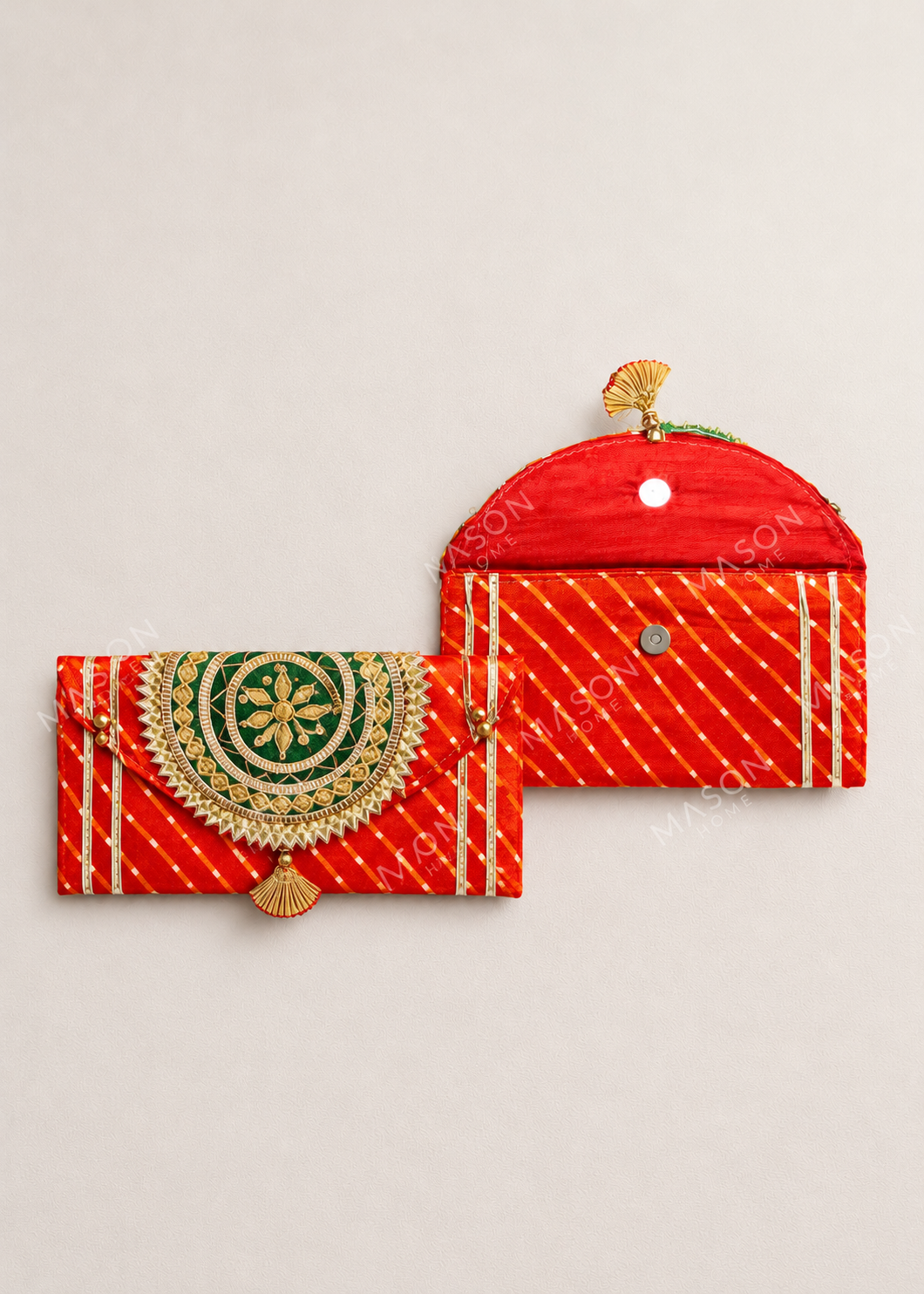 Festive Zari Envelope Orange &amp; Green - Set of 2