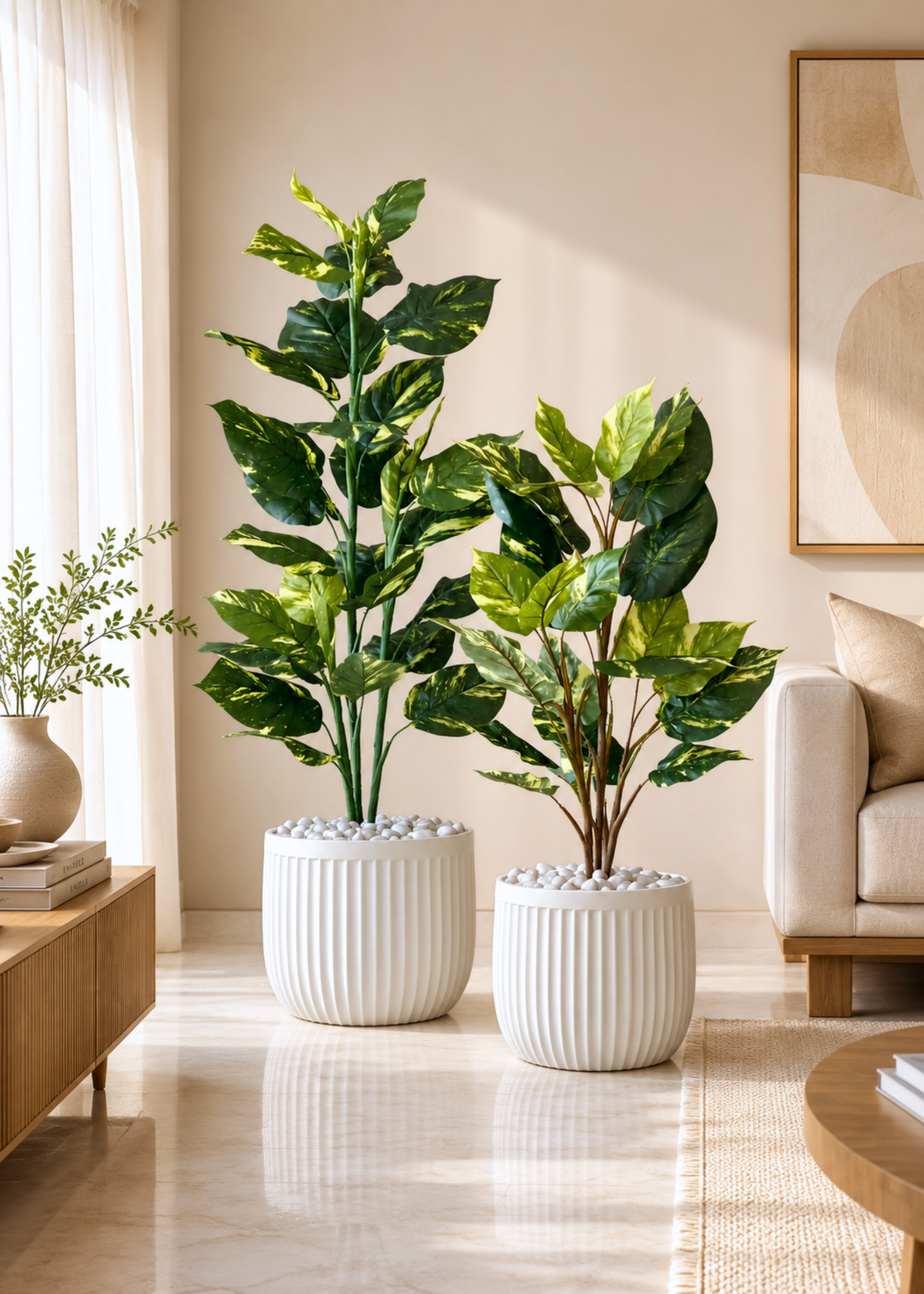 Valen Ribbed Planters - Ivory