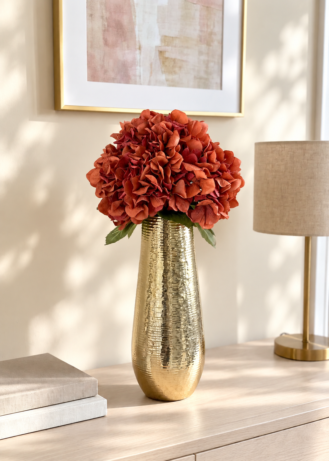 Artificial Hydrangea Stem - Carmine Red (One Stem)