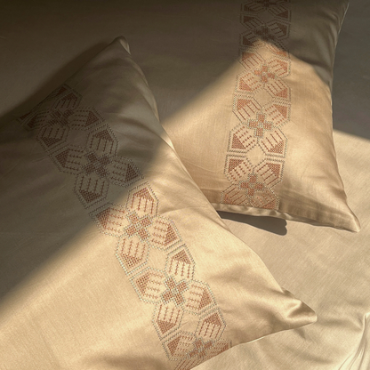 Allure Sand 300TC Cotton Bed Sheet with 2 Embroidered Pillow Covers