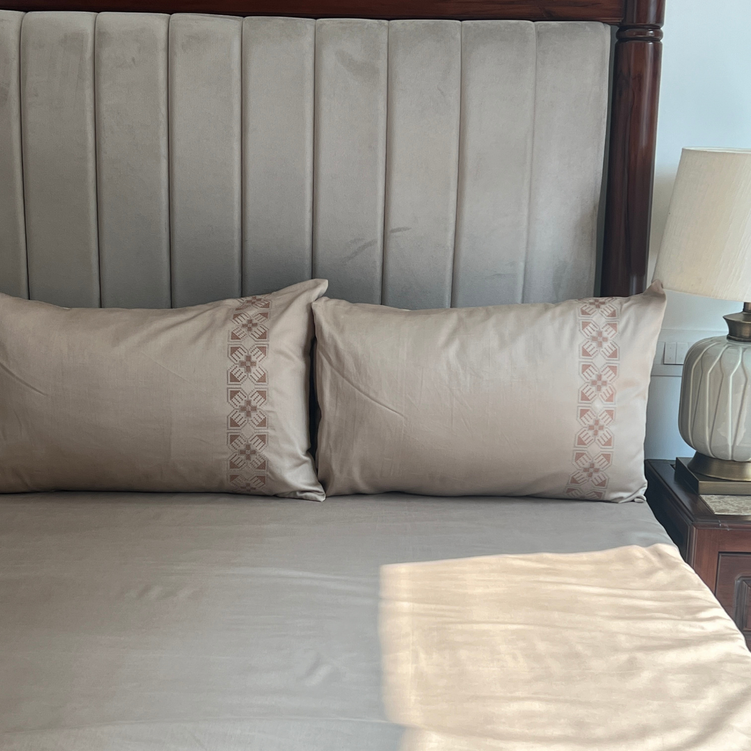 Allure Sand 300TC Cotton Bed Sheet with 2 Embroidered Pillow Covers
