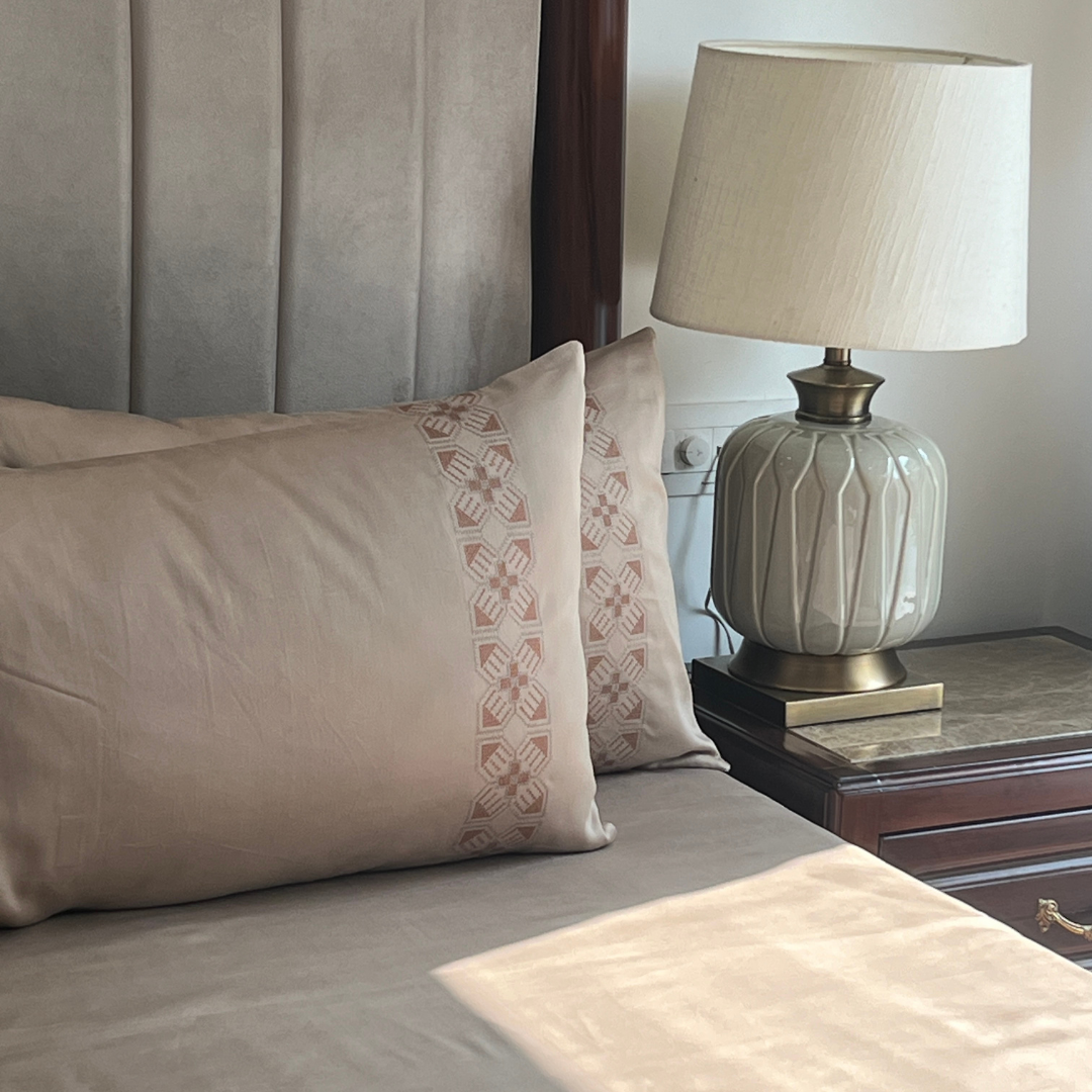 Allure Sand 300TC Cotton Bed Sheet with 2 Embroidered Pillow Covers