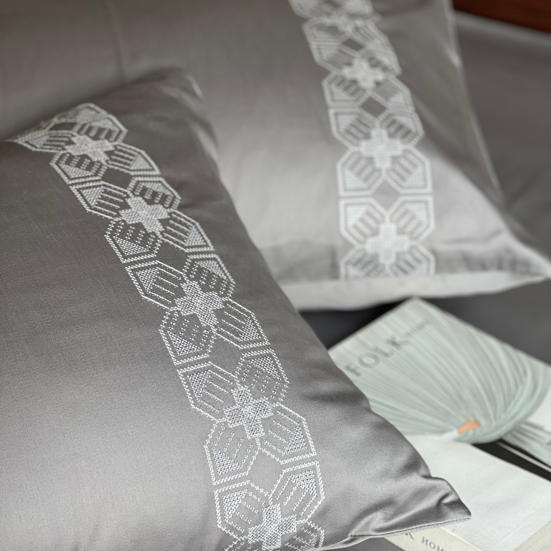 Allure Slate 300TC Cotton Bed Sheet with 2 Embroidered Pillow Covers