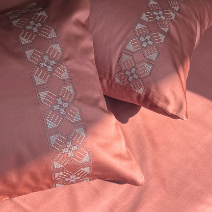 Allure Terracotta 300TC Cotton Bed Sheet with 2 Embroidered Pillow Covers